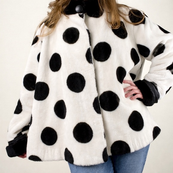Claire Barrat Jackets & Blazers - Claire Barrat | 80s Paris Boutique Oversized Faux Fur Polka Dot Jacket |